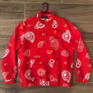 Fashion Nova Men’s Red Bandana Print Windbreaker